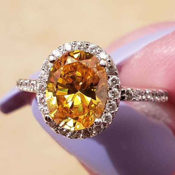 QVC Diamonique canary oval stone w/halo setting - Picture 8 of 16